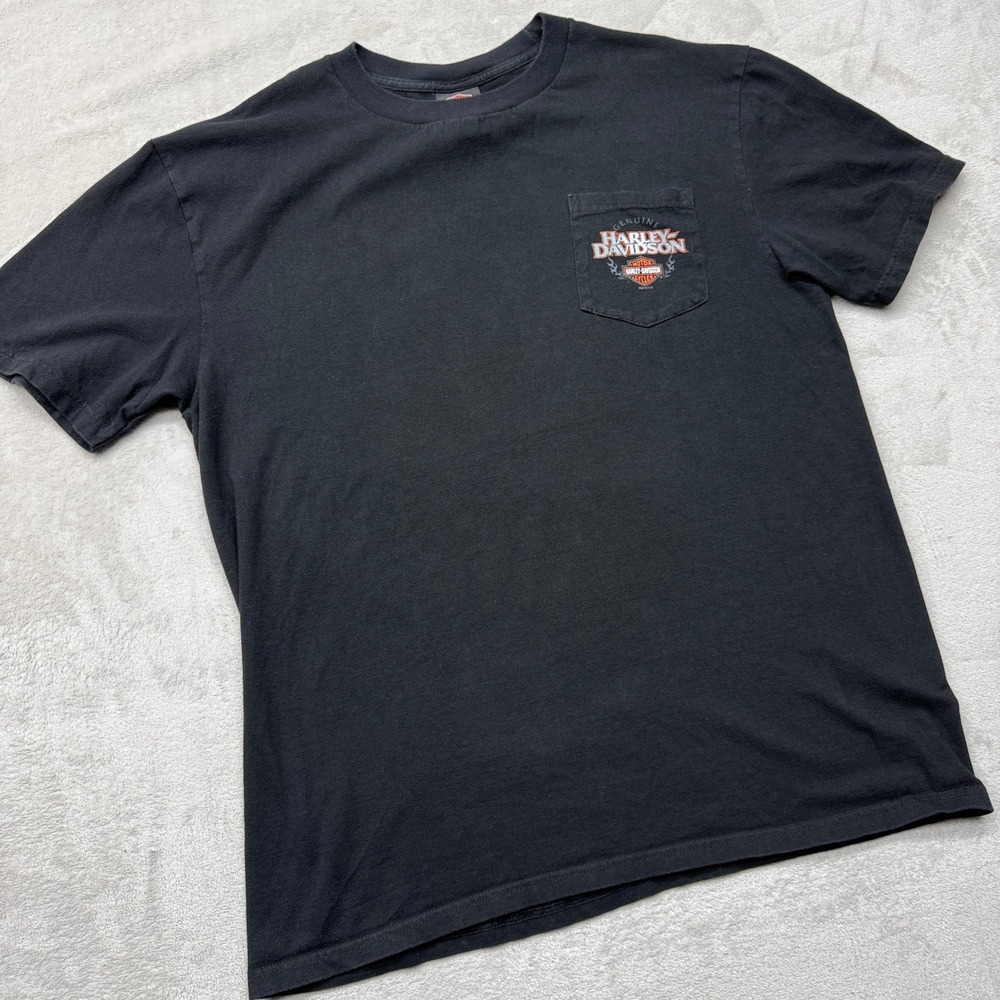 Harley‎ Davidson Shirt Mens XL Black T-Shirt Las Vegas Skull Graphic Pocket 2010